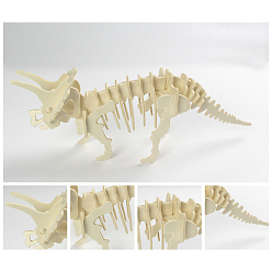 Lino Juguetes de animales de ensamblaje de madera para niños y niñas, 3d modelo de rompecabezas para niños, triceratops, lino, terminado: 310x75x115mm