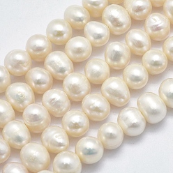 Beige Natural Cultured Freshwater Pearl Beads Strands, Potato, Beige, 6~7.5x5~6mm, Hole: 0.8mm, about 60pcs/strand, 14 inch(35.5cm)