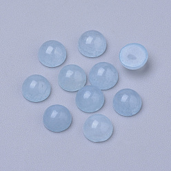 Bleu Ciel Cabochons de jade blanc naturel, teint, demi-tour / dôme, bleu ciel, 6x3~4mm