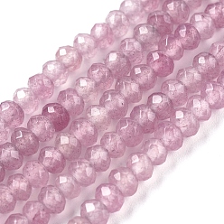 Flamingo Dyed Natural Malaysia Jade Rondelle Beads Strands, Faceted, Flamingo, 4x2~3mm, Hole: 1mm, about 115pcs/strand, 14 inch