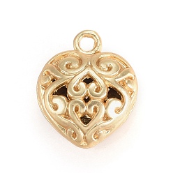 Matte Gold Color Tibetan Style Alloy Pendants, Lead Free & Nickel Free & Cadmium Free, Heart, Real 18K Gold Plated, Matte Gold Color, 16.5x13.5x9mm, Hole: 2mm