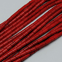 Rouge Perles synthétiques turquoise brins, teint, colonne, rouge, 8~9x5mm, Trou: 1mm, Environ 46 pcs/chapelet, 15.2 pouce