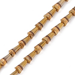Camel Electroplate Glass Beads Strands, Half Rainbow Plated, Faceted Cone, Camel, 7.5~8x4~4.5mm, Hole: 0.8mm, about 34~35pcs/strand, 11.42~11.81 inch(29~30cm)