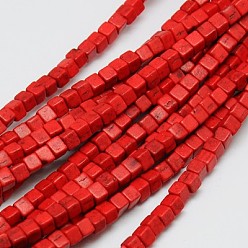 Rouge Perles synthétiques turquoise brins, teint, cube, rouge, 4x4x4mm, Trou: 1mm, Environ 95 pcs/chapelet, 15.75 pouce