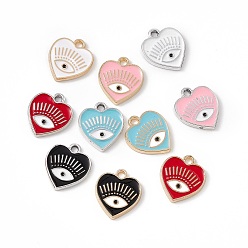 Mixed Color Alloy Enamel Pendants, Golden, Heart with Eye Charm, Mixed Color, 14.5x13x1.5mm, Hole: 1.6mm