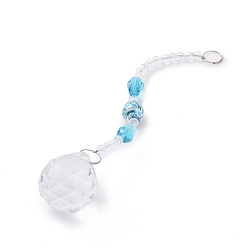 Sky Blue Faceted Crystal Glass Ball Chandelier Suncatchers Prisms, with Alloy Beads, Sky Blue, 190mm
