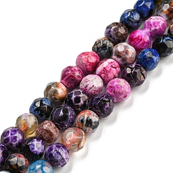 Pourpre Brins de perles d'agate craquelée de feu naturel teint, ronde à facettes, pourpre, 4mm, Trou: 0.8mm, Environ 94~95 pcs/chapelet, 14.37~14.57 pouce (36.5~37 cm)