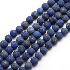 Lapis Lazuli Natural Frosted Lapis Lazuli Round Bead Strands, Dyed & Heated, 4mm, Hole: 1mm, about 93~96pcs/strand, 14.9~15.6 inch