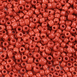 Rouge 8/0 perles de rocaille de verre, opaque graine de couleurs, petites perles artisanales pour la fabrication de bijoux bricolage, ronde, trou rond, rouge, 8/0, 3mm, Trou: 1mm, environ 10000 pcs / livre
