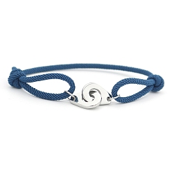 Steel Blue 316L Surgical Stainless Steel Handcuff Link Bracelet, Polyester Braided Cord Adjustable Bracelet for Men Women, Steel Blue, 7-7/8 inch(20cm)