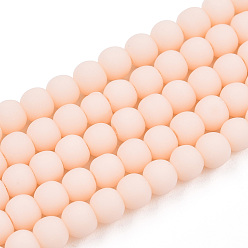 PeachPuff Opaque Glass Beads Strands, Frosted, Round, PeachPuff, 4~4.5mm, Hole: 0.8mm, about 97~99pcs/strand, 14.76 inch~14.96 inch(37.5~38cm)