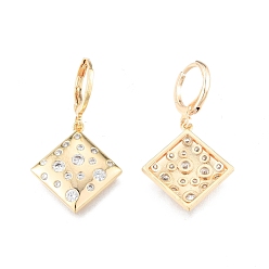 Real 18K Gold Plated Clear Cubic Zirconia Rhombus Dangle Leverback Earrings, Brass Jewelry for Women, Cadmium Free & Nickel Free & Lead Free, Real 18K Gold Plated, 34mm, Pin: 1mm