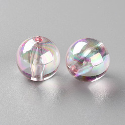 Pink Perles acryliques transparentes, de couleur plaquée ab , ronde, rose, 20x19mm, Trou: 3mm, environ111 pcs / 500 g