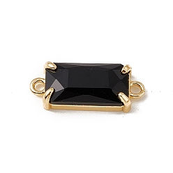 Jet Transparent K9 Glass Connector Charms, with Light Gold Plated Brass Findings, Faceted, Rectangle Links, Jet, 20.5x8x4.5mm, Hole: 1.5mm