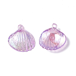 Violet UV Plating Opaque Acrylic Pendants, AB Color, Shell Charm, Violet, 28x27x7mm, Hole: 2mm