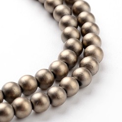 Antique Bronze Plated Non-magnetic Synthetic Hematite Beads Strands, Frosted, Round, Antique Bronze Plated, 3mm, Hole: 0.5mm, about 130pcs/strand, 16 inch