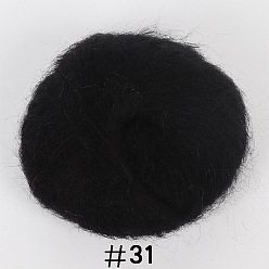 Black 25g Angora Mohair Wool Knitting Yarn, for Shawl Scarf Doll Crochet Supplies, Black, 1mm