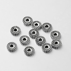 Antique Silver Tibetan Style Alloy Spacer Beads, Flat Round, Antique Silver, 7x2mm, Hole: 1.5mm