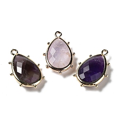 Amethyst Natural Amethyst Pendants, with Platinum Brass Edge, Faceted, Teardrop, 22.5x14x5.5mm, Hole: 1.6mm