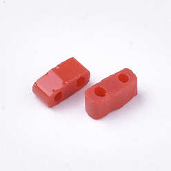 Red 2-Hole Opaque Glass Seed Beads, Rectangle, Red, 4.5~5.5x2x2~2.5mm, Hole: 0.5~0.8mm