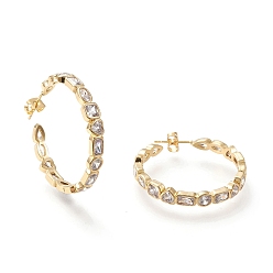Real 18K Gold Plated Brass Micro Pave Cubic Zirconia Stud Earrings, Half Hoop Earrings, with Ear Nuts, Long-Lasting Plated, Ring, Real 18K Gold Plated, 34.5x5mm, Pin: 0.7mm