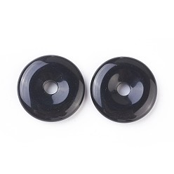 Obsidian Natural Obsidian Pendants, Donut/Pi Disc, Donut Width: 12~12.5mm, 30~31x6~7mm, Hole: 6mm