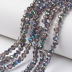 Gray Electroplate Transparent Glass Beads Strands, Half Multi-color Plated, Faceted, Rondelle, Gray, 8x6mm, Hole: 1mm, about 72pcs/strand, 16.14 inch(41cm)