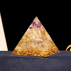 Citrine Resin Orgonite Pyramid Display Decorations, with Natural Citrine, for Home Office Desk, 60mm