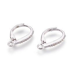 Platinum Brass Micro Pave Cubic Zirconia Leverback Earring Findings, with Loop, Clear, Platinum, 17x11x1.5mm, Hole: 1.5mm