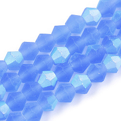 Bleu Bleuet Imitez des brins de perles en verre givré bicône en cristal autrichien, AA grade, facette, bleuet, 4x4mm, Trou: 1mm, Environ 87~89 pcs/chapelet, 13.19~13.39 pouce (33.5~34 cm)