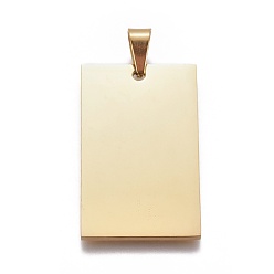 Oro 304 colgantes de acero inoxidable, Rectángulo, estampar etiqueta en blanco, dorado, 40x25x2 mm, agujero: 5x7.5 mm