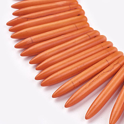 Оранжевый Синтетические бирюзовые градуированные пряди, форма клыка, оранжевые, 20~49x4.5~5 мм, отверстие : 1.2 мм, около 99 шт / нитка, 16.9~17.7 дюйм (43~45 см)