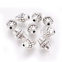 Antique Silver Tibetan Style Alloy Beads, Lead Free & Cadmium Free, Bicone, Antique Silver, about 8mm in diameter, 10mm long, hole: 2mm