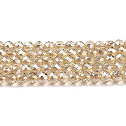 Wheat Transparent Electroplate Glass Beads Strands, Pearl Luster Plated, Faceted Round, Wheat, 3x2.5mm, Hole: 0.7mm, about 149pcs/strand, 14.57''(37cm)