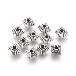 Antique Silver Tibetan Style Spacer Beads, Square, Lead Free & Nickel Free & Cadmium Free, Antique Silver, 7x7x6.5mm, Hole: 1mm
