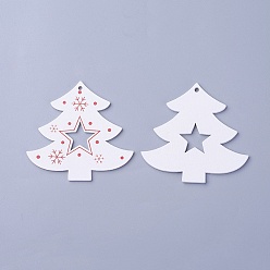 Blanco Colgantes de madera de álamo, teñido, árbol de Navidad, blanco, 62x66.5x3 mm, agujero: 2.5 mm