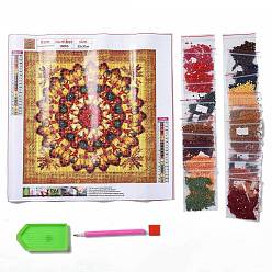 Gold DIY 5D Diamond Painting Mandala Flower Full Drill Kits, Including Canvas Painting Cloth, Resin Rhinestones, Diamond Sticky Pen, Tray Plate, Glue Clay, Gold, 300x300x0.3mm, Rhinestone: about 3mm in diameter, 1mm thick, 20 bags