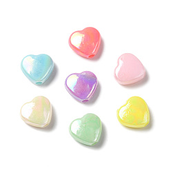Couleur Mélangete Perles acryliques opaques, de couleur plaquée ab , cœur, couleur mixte, 10x11x4.5mm, Trou: 2mm, environ1923 pcs / 500 g