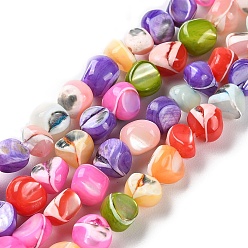 Colorful Natural Trochus Shell Dyed Beads Strands, Nuggets, Colorful, 7.5~8x6~8x6.8mm, Hole: 1mm, about 56pcs/strand, 15.91''(40.4cm)