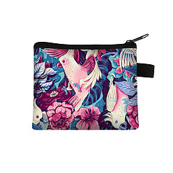 Colorful Flower & Bird Pattern Cartoon Style Polyester Clutch Bags, Change Purse with Zipper & Key Ring, for Women, Rectangle, Colorful, 13.5x11cm