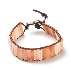 Carnelian Natural Carnelian Rectangle Beaded Bracelet, Braided Gemstone Jewelry for Women, 8-7/8 inch(22.5cm)