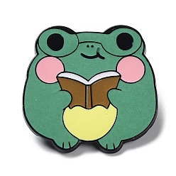 Book Cartoon Frog Enamel Pin, Electrophoresis Black Alloy Brooch for Clothes Backpack, Book, 30.5x31x1.5mm