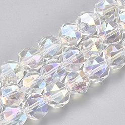 Clear AB Electroplate Glass Beads Strands, AB Color Plated, Faceted, Round, Clear AB, 11.5x11mm, Hole: 1.5mm, about 60pcs/strand, 26.3 inch