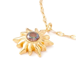 Golden Cubic Zirconia Sun Pendant Necklace, 304 Stainless Steel for Women, Golden, 15.94 inch(40.5cm)
