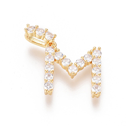 Letter M Golden Plated Brass Micro Pave Clear Cubic Zirconia Pendants, Long-Lasting Plated, Letter, Letter.M, 20x18x3.5mm, Hole: 7x3mm