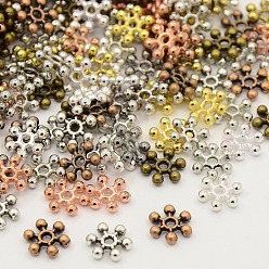 Mixed Color Mixed Tibetan Style Alloy Snowflake Spacer Beads, Mixed Color, 8.5x2.5mm, Hole: 1.5mm, about 1040pcs/200g