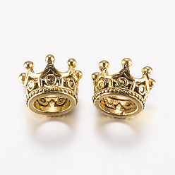 Or Antique Perles en alliage de style tibétain, couronne, Or antique, 10.5x7mm, Trou: 6mm