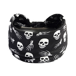 Skull Halloween Simulation Cotton Hair Bands, Wide Hair Accessories for Women, Skull Pattern, 480~800x140mm