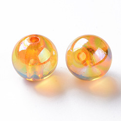 Orange Perles acryliques transparentes, de couleur plaquée ab , ronde, orange, 16x15mm, Trou: 2.8mm, environ220 pcs / 500 g