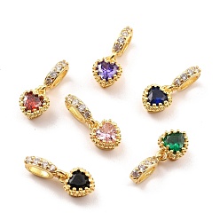 Mixed Color Brass Micro Pave Cubic Zirconia European Dangle Charms, Large Hole Charms, Real 18K Gold Plated, Cadmium Free & Lead Free, Heart, Mixed Color, 9x7x5mm, Hole: 5x3.4mm